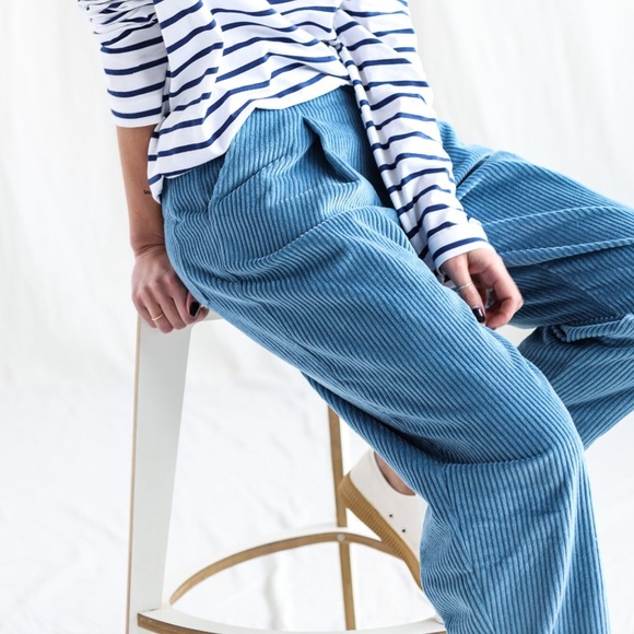 OffOn Clothing baby blue tapered leg menswear wide wale cord trousers. - Picture 2 of 10